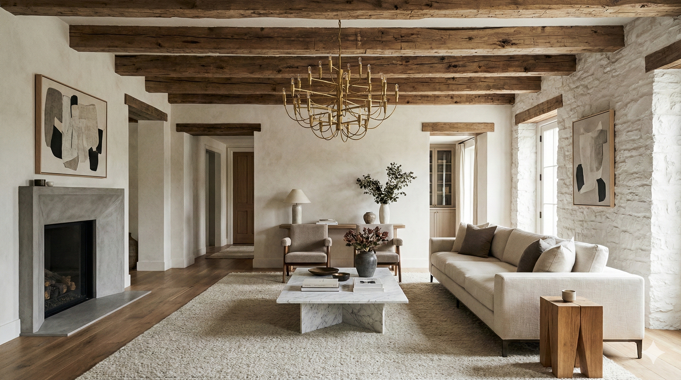 Renovated living room in Kuwait preserving original architectural features while adding modern interior design elements